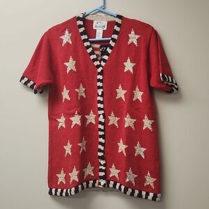 The Quacker Factory Patriotic Flag Sweater S